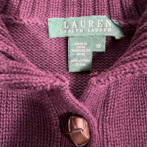 Ralph Lauren Woman’s Turtleneck Cotton Burgundy Sweater, Leather Buttons Sz 1X - Picture 7 of 11
